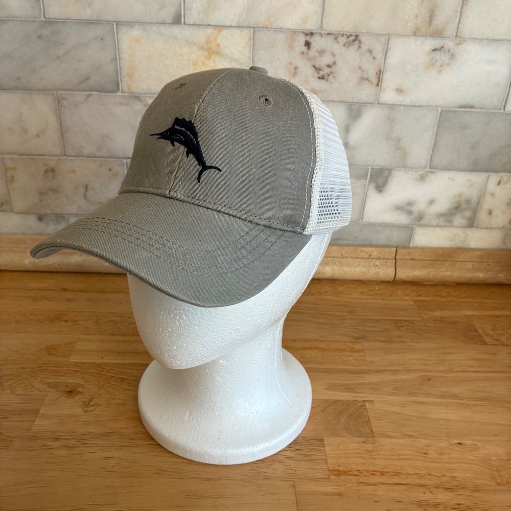 Tommy Bahama Trucker Hat Mens OS Gray Marlin Embroidered Mesh Back Adjustable